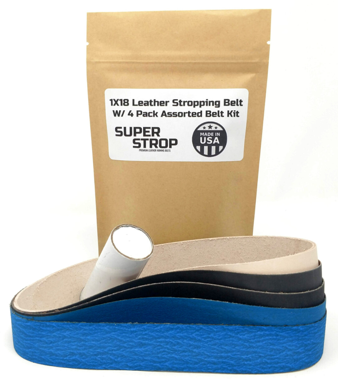 1X18 Assorted Belt Kit w/ Super Strop Leather Honing Belt Buffing Compound Incl. gallery