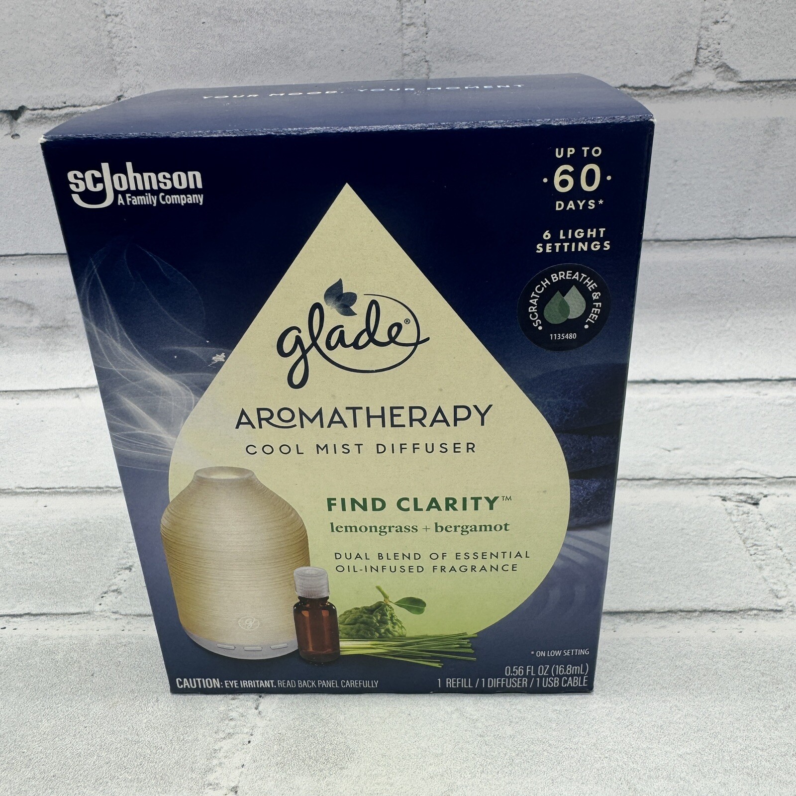 Glade Aromatherapy Cool Mist Oil Diffuser Light Find Clarity Lemongrass Bergamot gallery