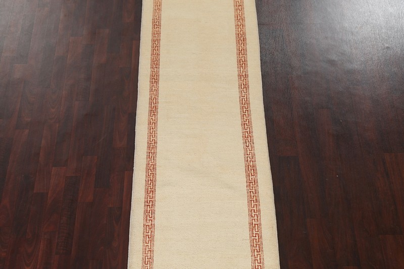Bordered Gabbeh Kashkoli Oriental Runner Rug IVORY Hand-knotted 2' 8" x 10' 8" gallery