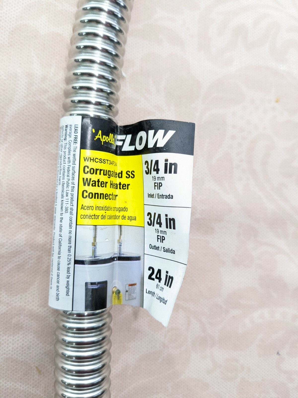 Apollo Corrugated Stainless Steel Water Heater Connector 3/4in X 3/4in X 24in gallery