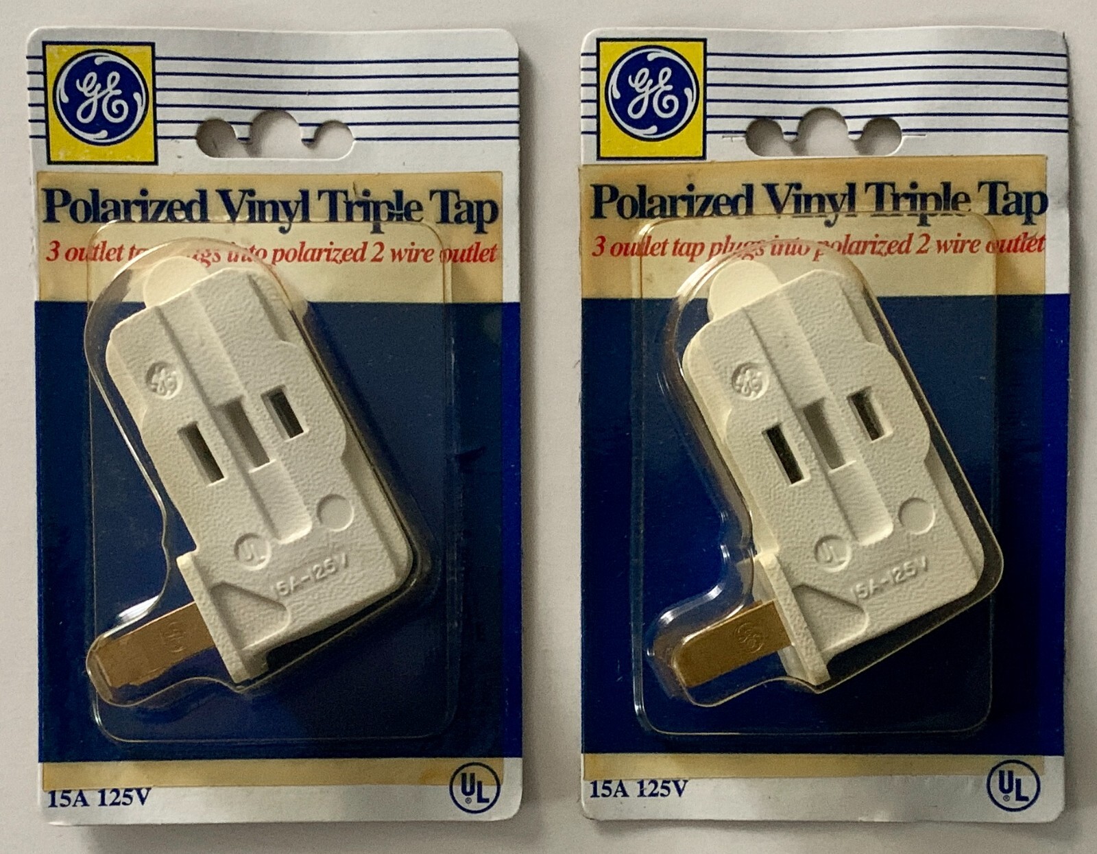 GE White Polarized 3-Outlet Vinyl Triple Tap Adapter 15A 125V Max 1875W 1736-71D gallery