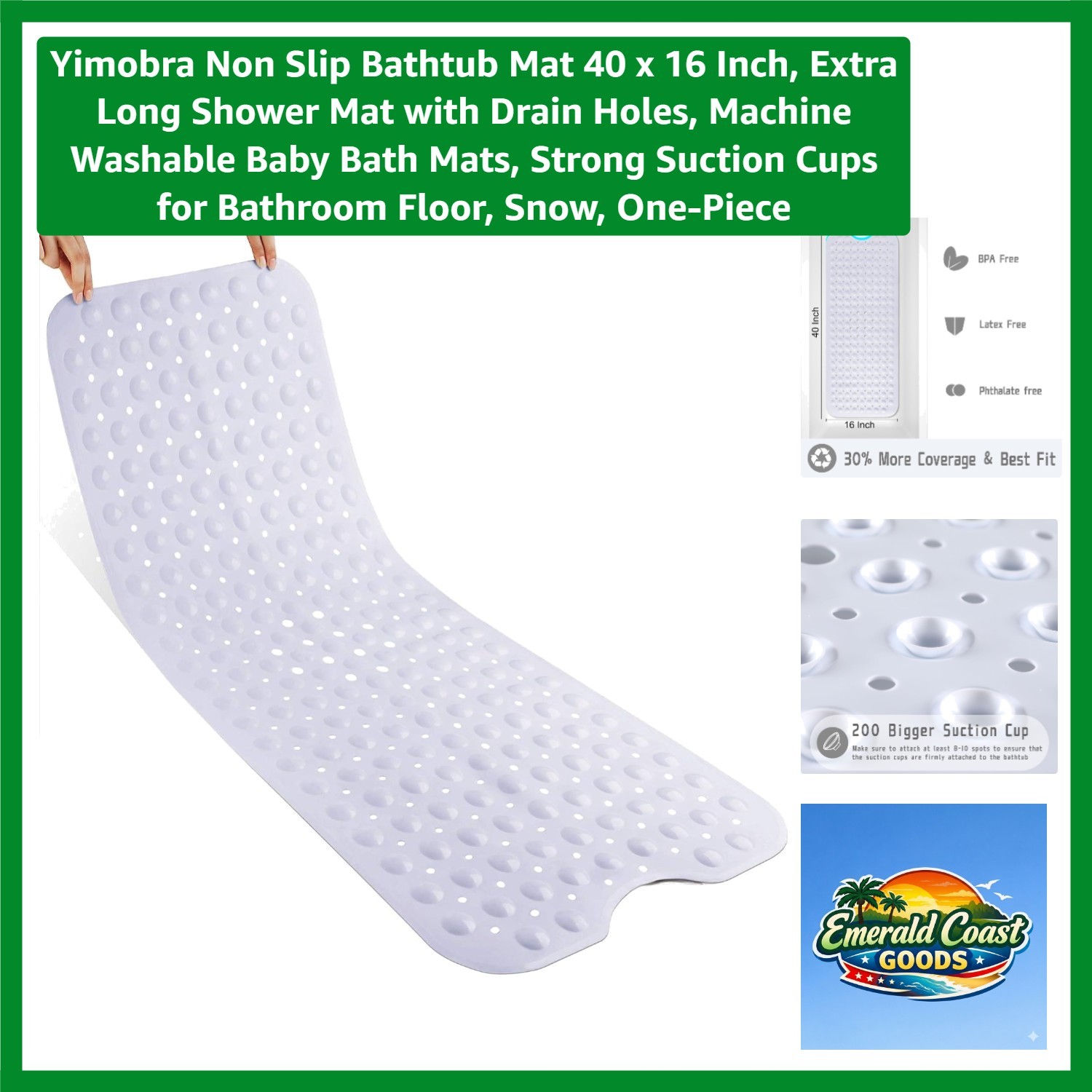 40 x 16 Non-Slip Bath Mat with 176 Drain Holes - Family Safety Essential gallery
