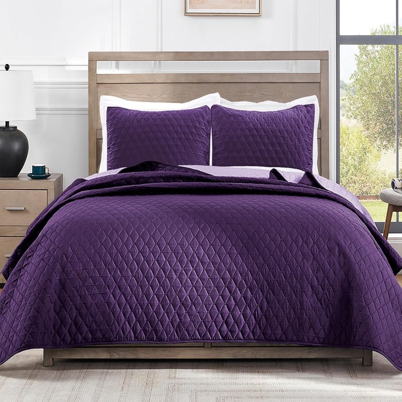 Reversible Full Queen Quilt Bedding Set W/ Pillow Shams Lightweight Quilts Queen gallery