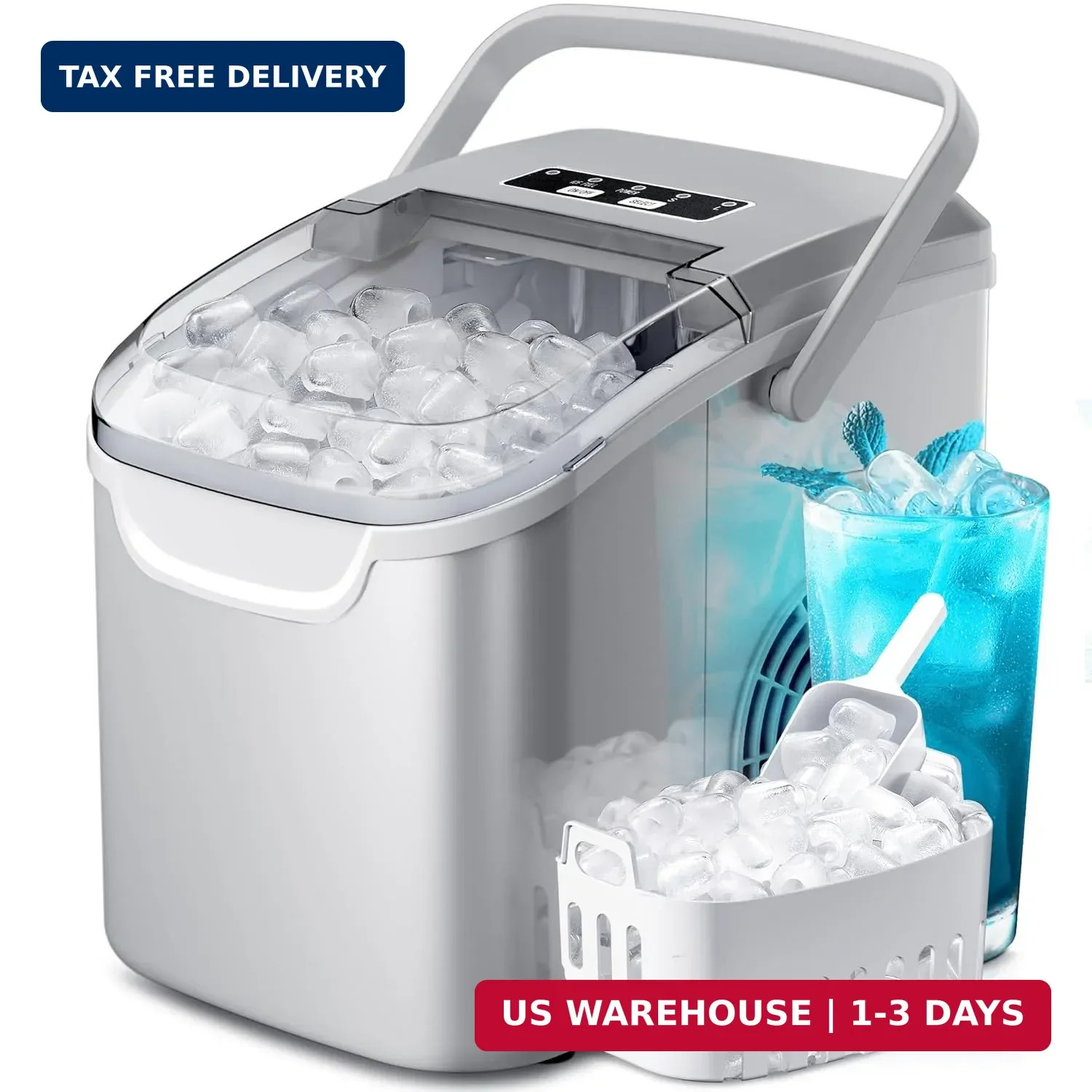 Portable Countertop Ice Maker Machine with Handle, 8 Bullet-Shaped Ice Cubes Rea gallery