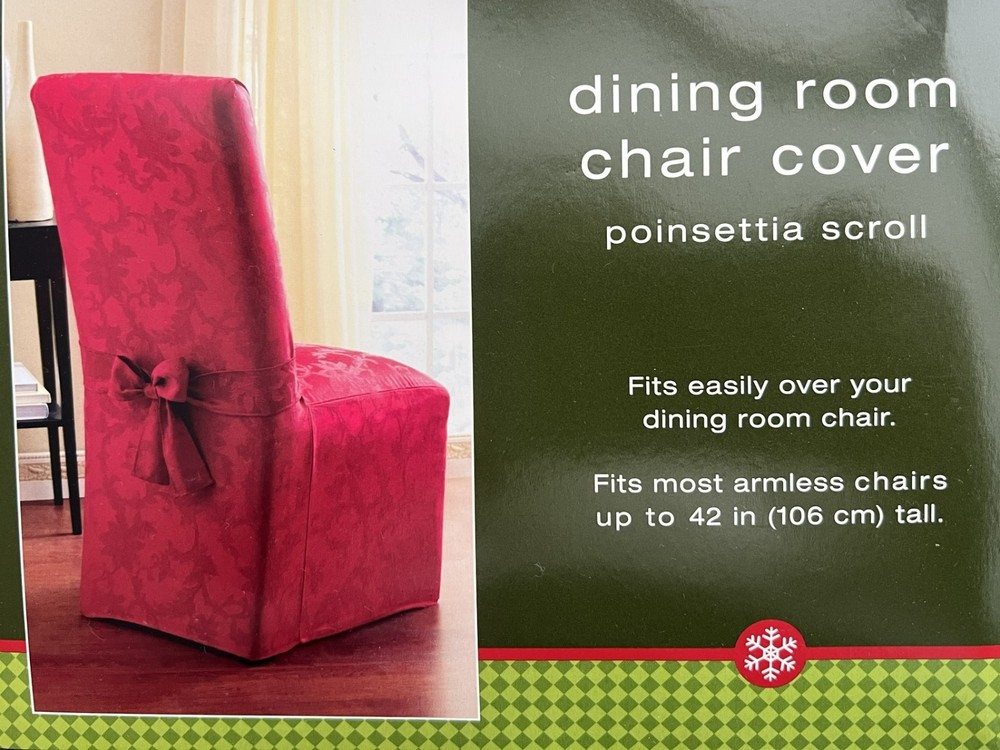 Bed Bath Beyond Dining Rm Armless Chair Cover Ivory Poinsettia Scroll Blend NEW!