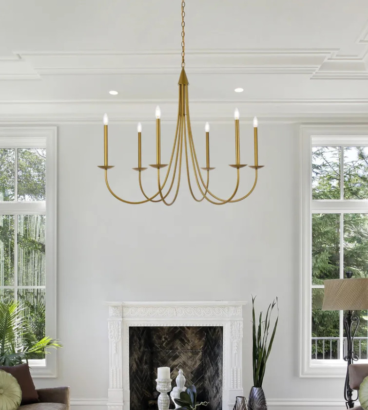 Large Chandelier Farmhouse Brass Color Ceiling Lighting 6 Light Fixture 42" gallery