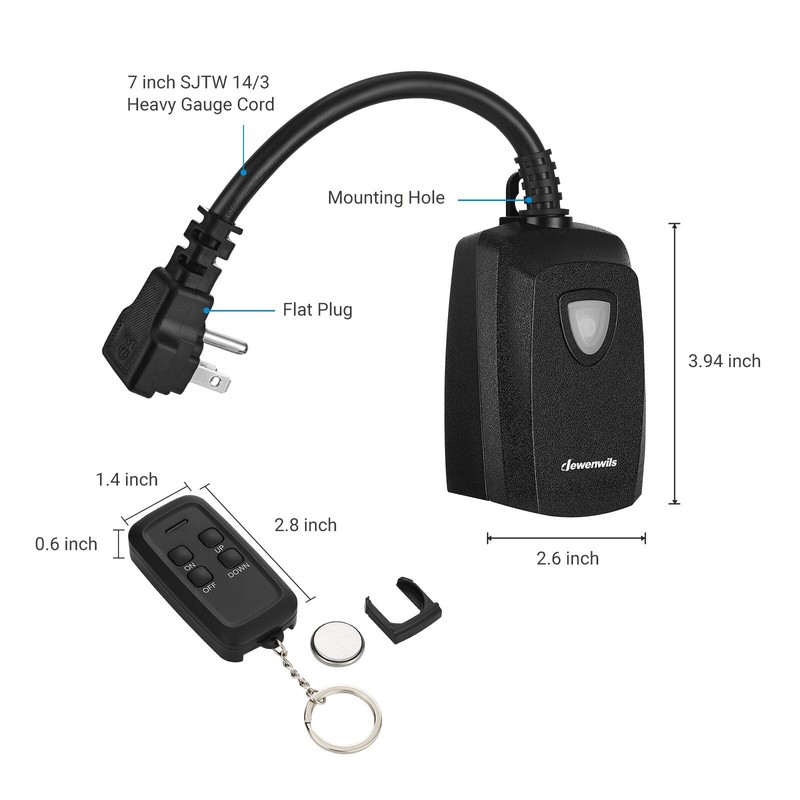 DEWENWILS Remote Control Light Dimmer Switch Plug in Weatherproof Dimmer Black gallery