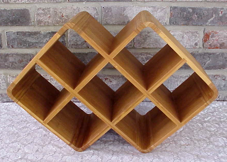Vintage Bamboo Wine Rack Holder 7 Bottle Cube Countertop Organizer 6+ lbs. 12" T gallery