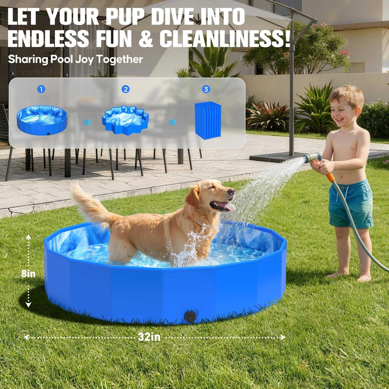 2026 Foldable Dog Kiddie Pool 32x8in Collapsible Non Slip Pet Bath Pool gallery