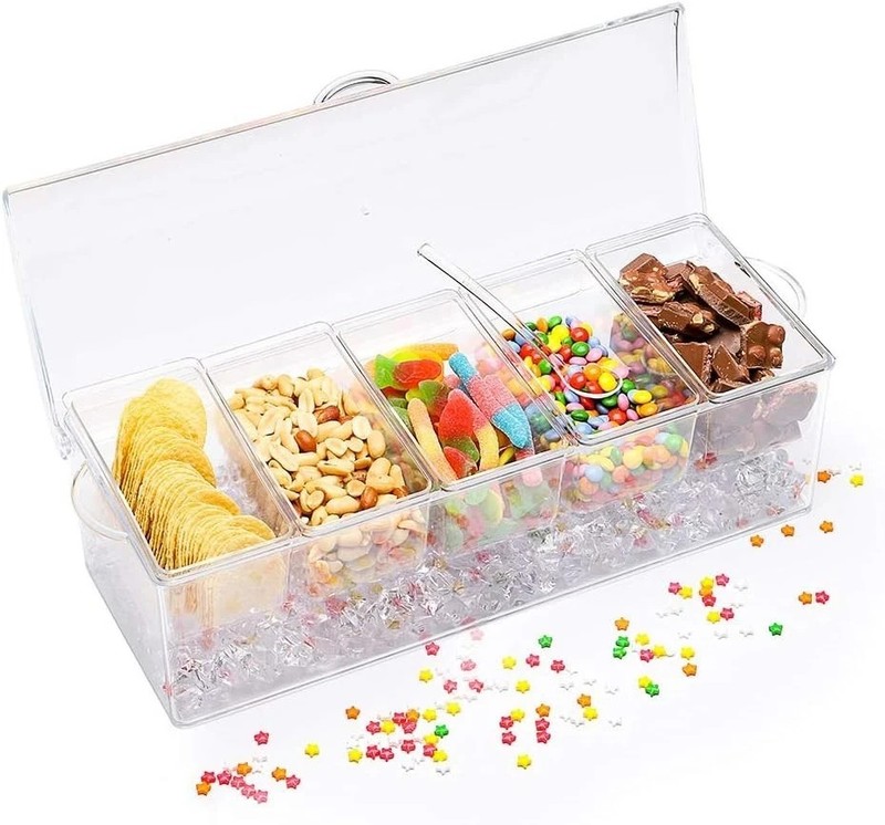 Premium Condiment Server Tray – Ice Chilled Party Serving Bar with Lid & Compart gallery