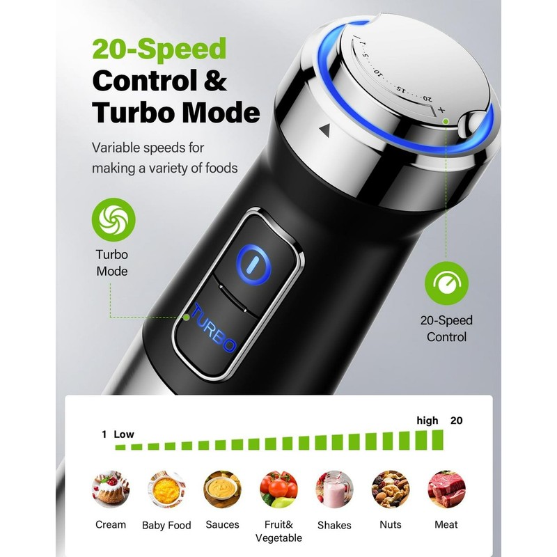 1000W Handheld Hand Blender 6-in-1 Immersion with Chopper, Whisk and Frother gallery