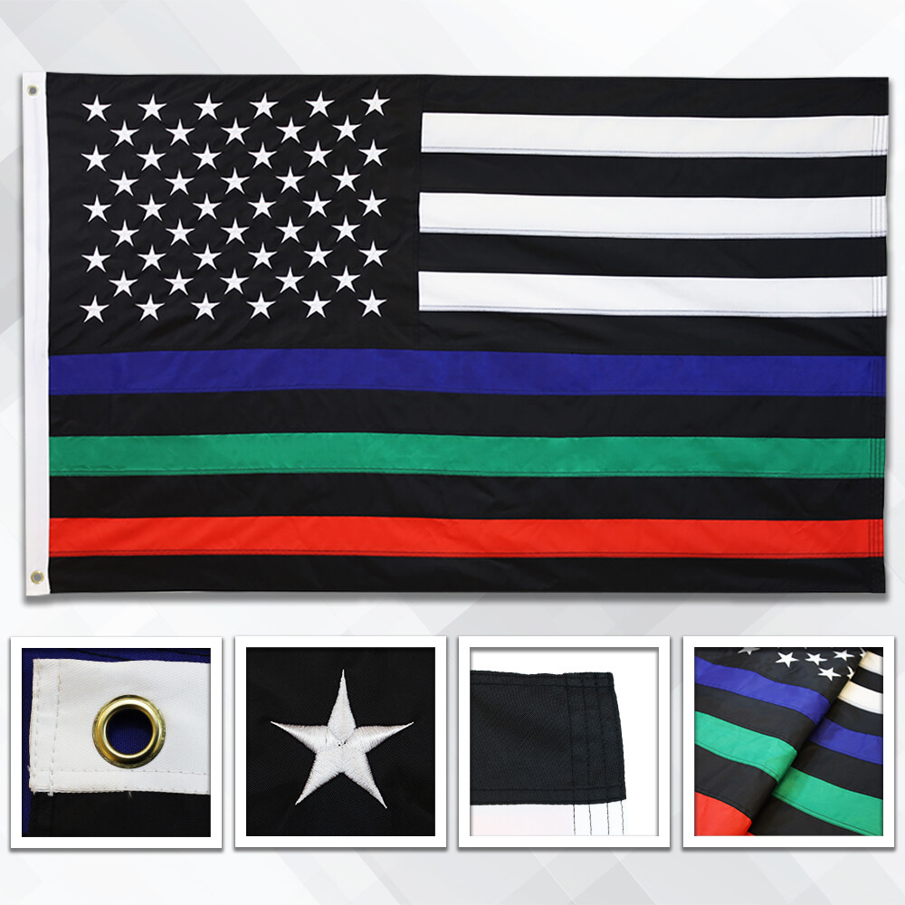 Embroidered Thin Blue Green Red Line Flag 3x5ft Thin Line House Flag 3' x 5' gallery