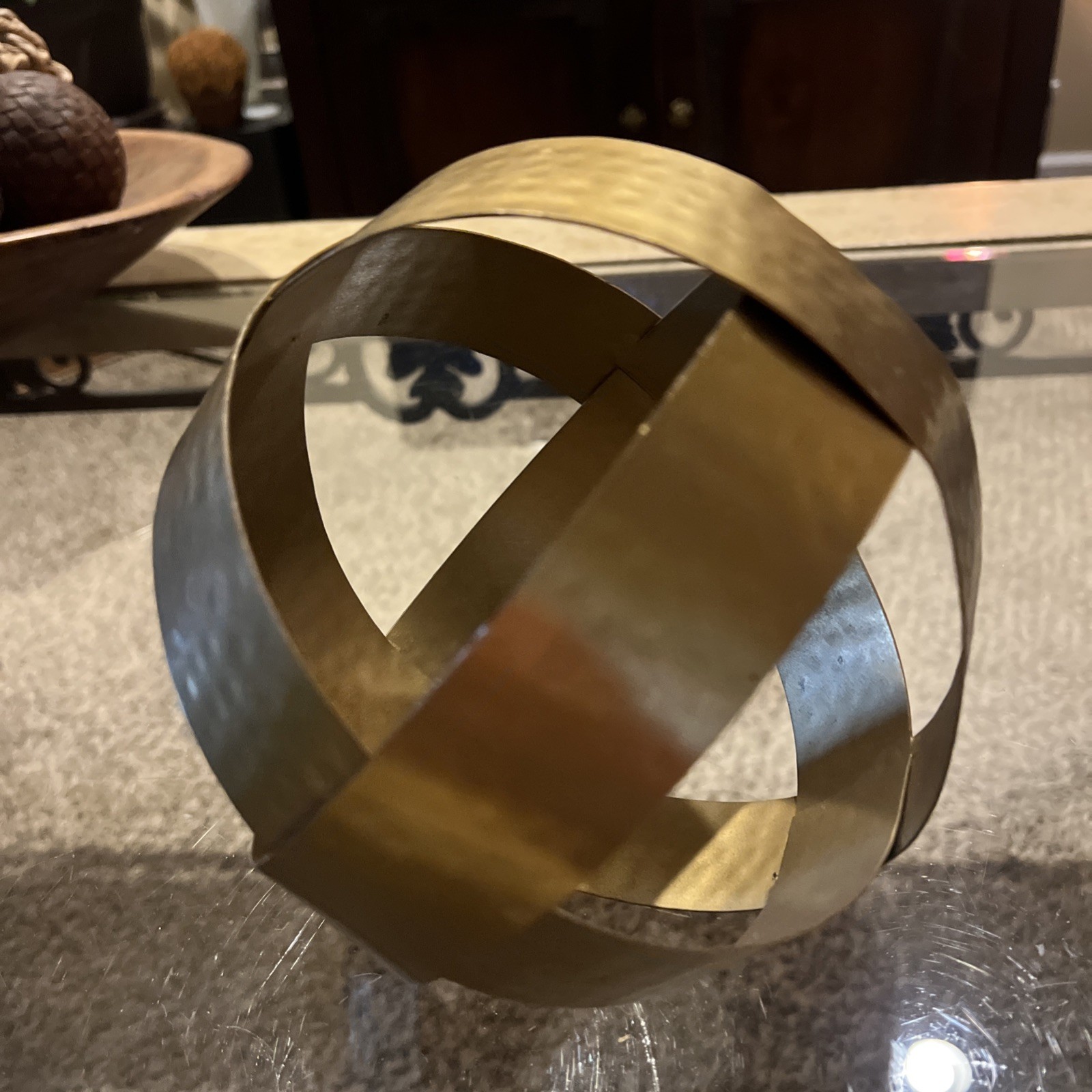 Modern / Farmhouse Style Galvanized Metal Decorative Orb or Sphere Gold Hammered gallery