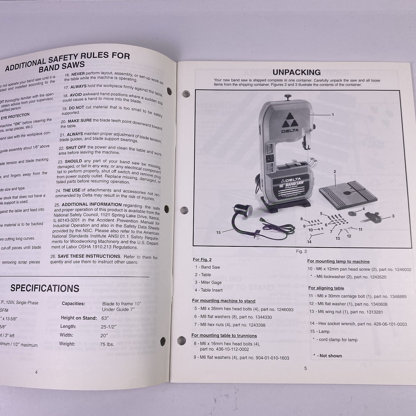 Delta 10" Bench Band Saw 28-195 Instruction Manual gallery