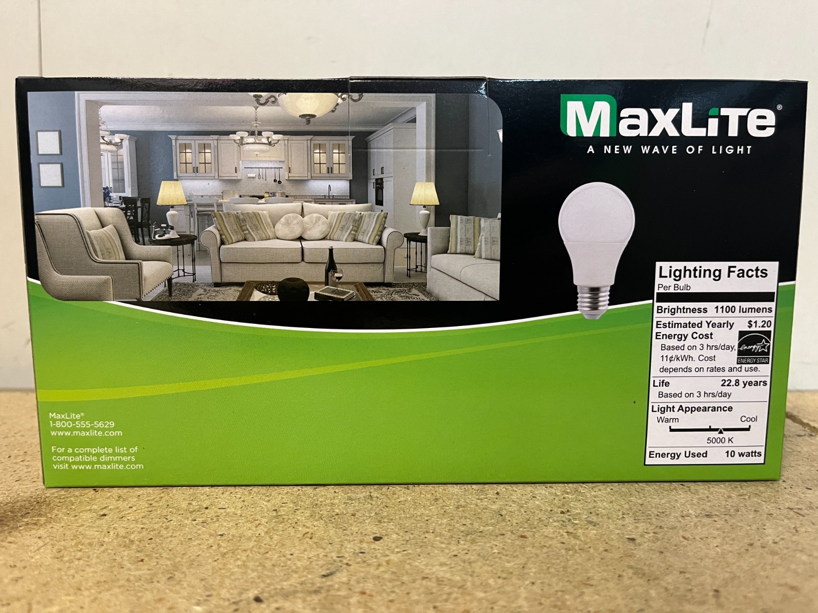 4-768 Pack Maxlite LED Light Bulbs 10W = 75W Watt A19 Daylight 5000K Dimmable gallery