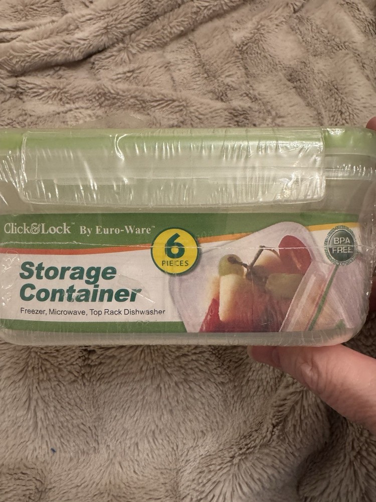 Click & Lock Containers Square Storage Set of 3 Clear/Green BPA Free, New Sealed