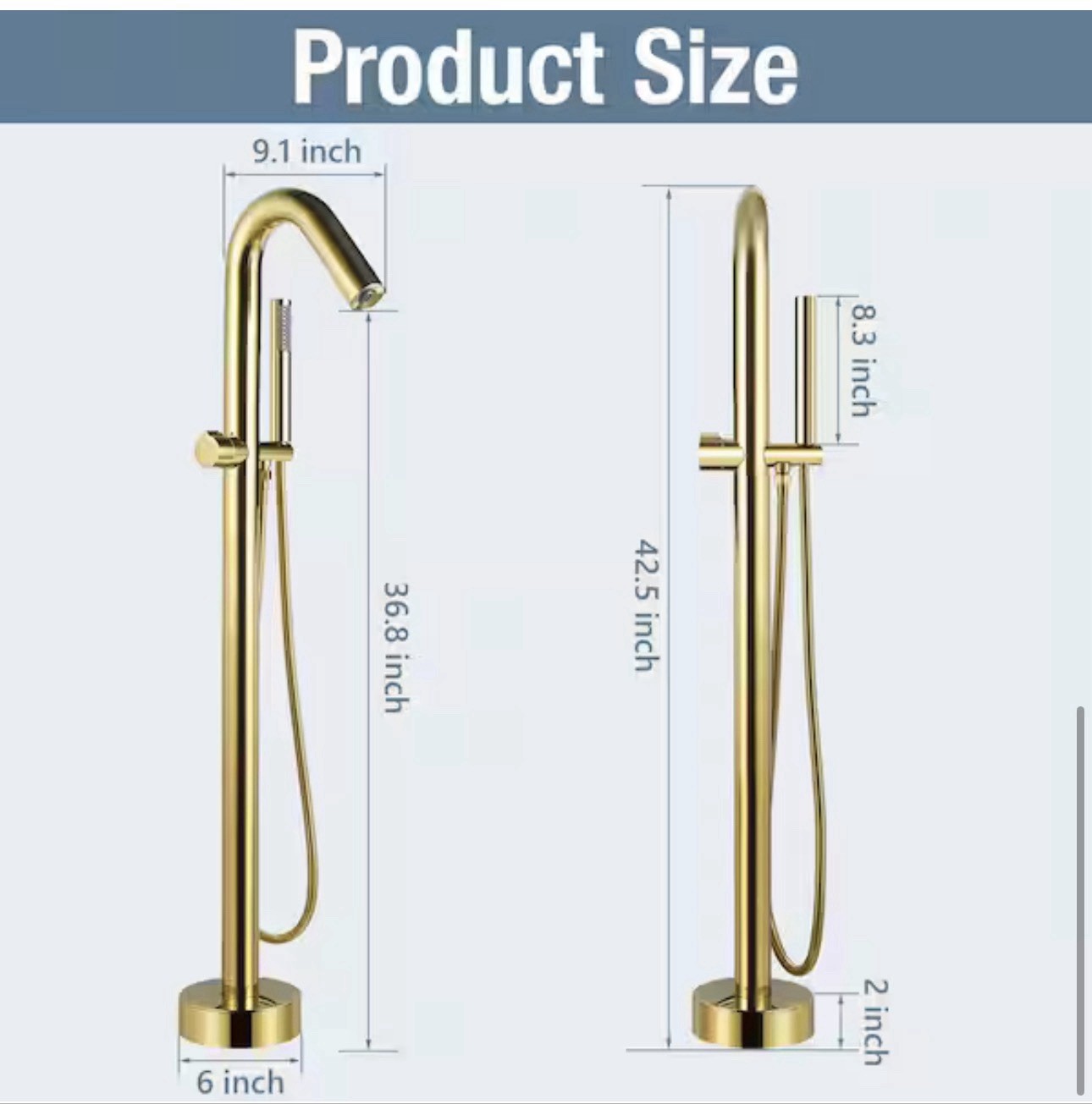 AKLFGN Single-Handle Freestanding Floor Mount Roman Tub Faucet Brushed Gold gallery