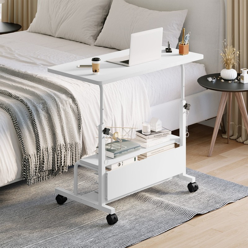 31.5'' Adjustable Height Rolling Computer Desk with Storage Shelves gallery