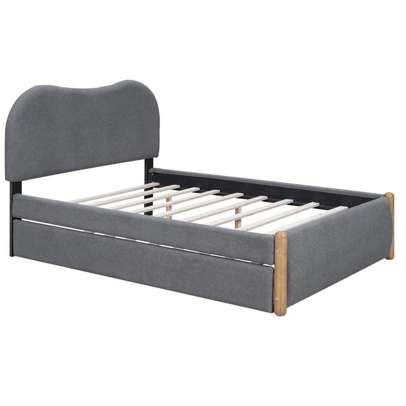 Full Size Upholstered Platform Bed with Wood Supporting Feet&Twin Size Trundle gallery