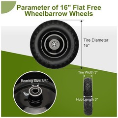 Durable 16″ Solid Wheelbarrow Tires – 5/8″ & 3/4″ Bearings