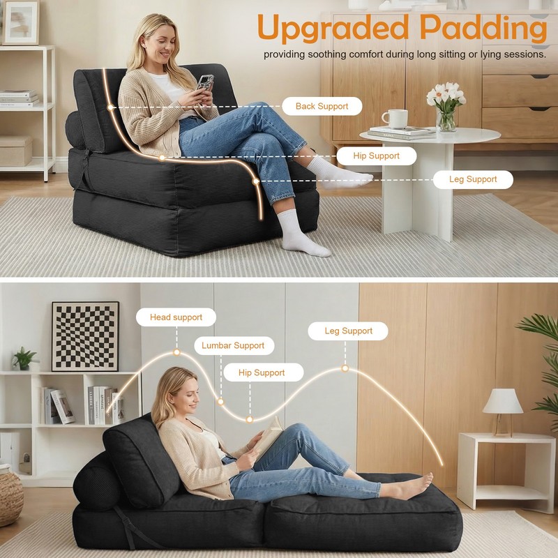 Folding Single Sofa Bed, Convertible Sleeper Chair Bed Couches w/ Dual-Cushion gallery