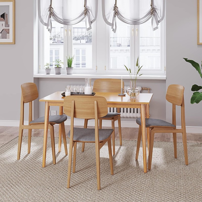 Modern Dining Table 47 Inch Kitchen Table W/ Solid Wood Leg Oak Finish Dinner gallery