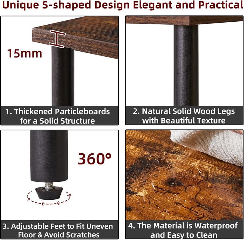 Side Table for Bedroom, Narrow End Small, Wood Legs, Rustic Brown/Black gallery