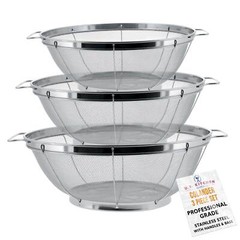U.S. Kitchen 3pc Colander Set, Stainless Steel Mesh Strainer Net Baskets 3 4 5qt