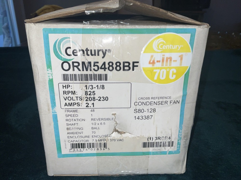 Century ORM5488BF Condenser Fan Motor 825 RPM 1/8 to 1/3 HP