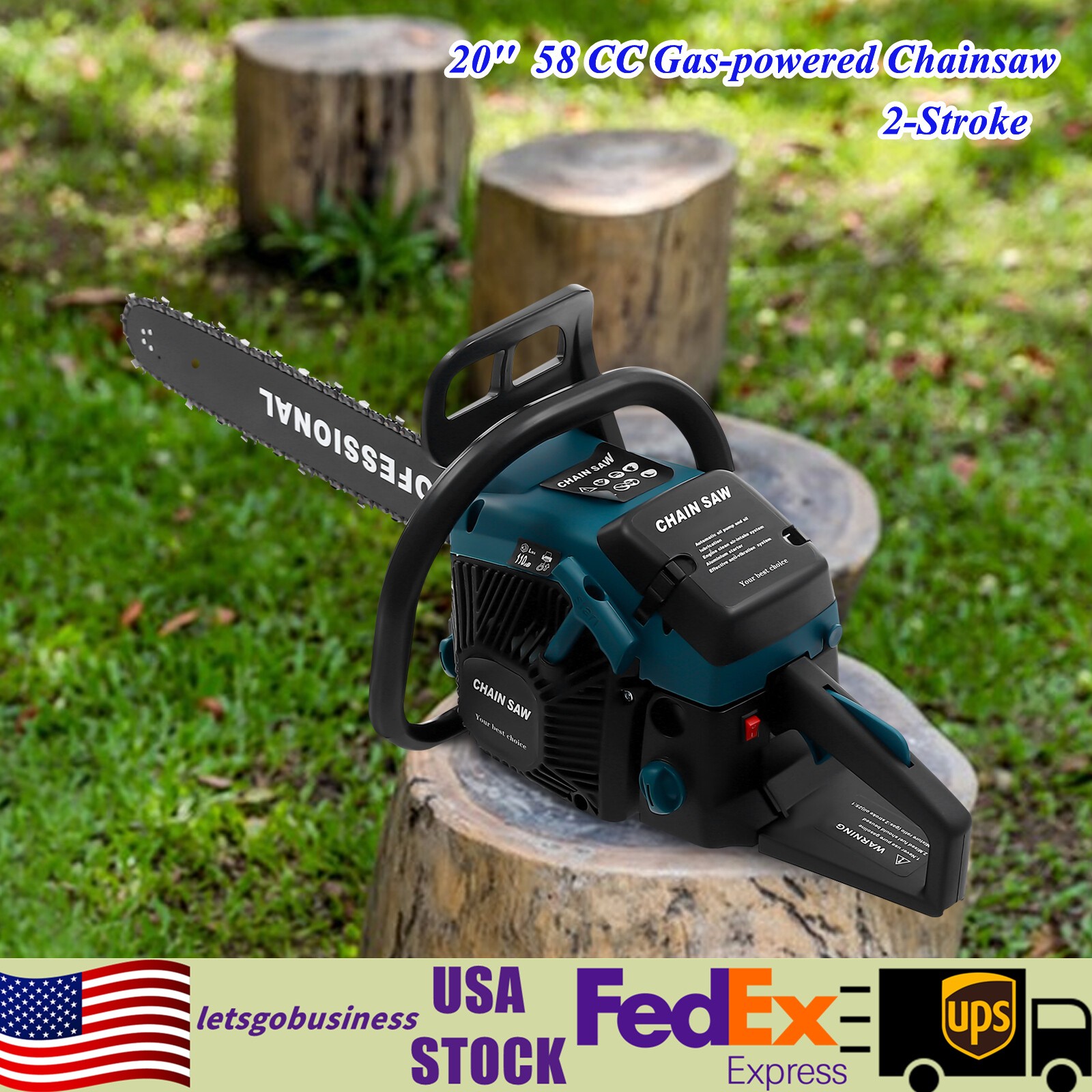 58CC Gas Powered Chainsaw with 20'' Guide Bar Saw Chain 2-Stroke Engine Cut Wood gallery