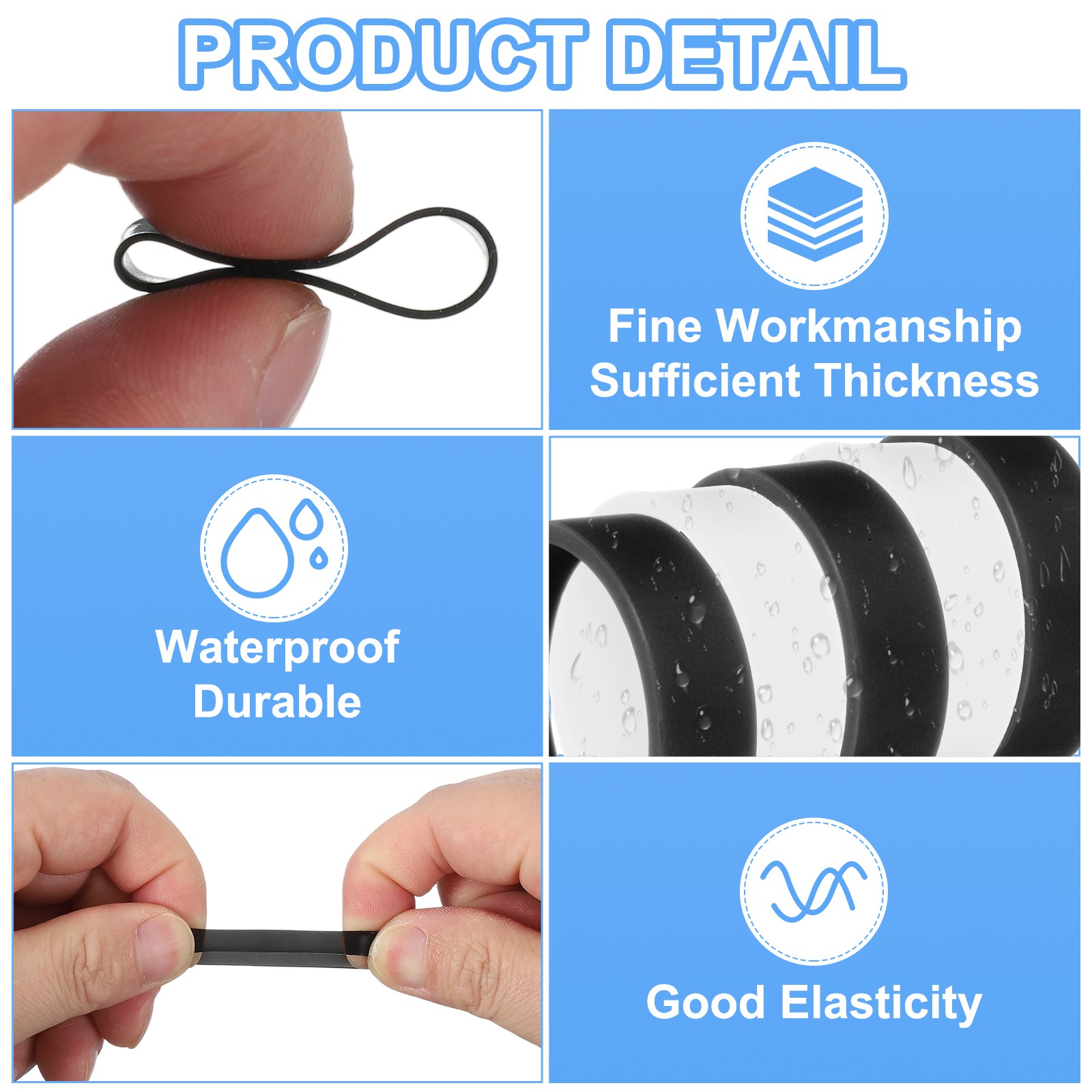 60Pcs Silicone Rubber Bands,10mm/0.4" Rubber Bands Rings Cable Ties, Black gallery