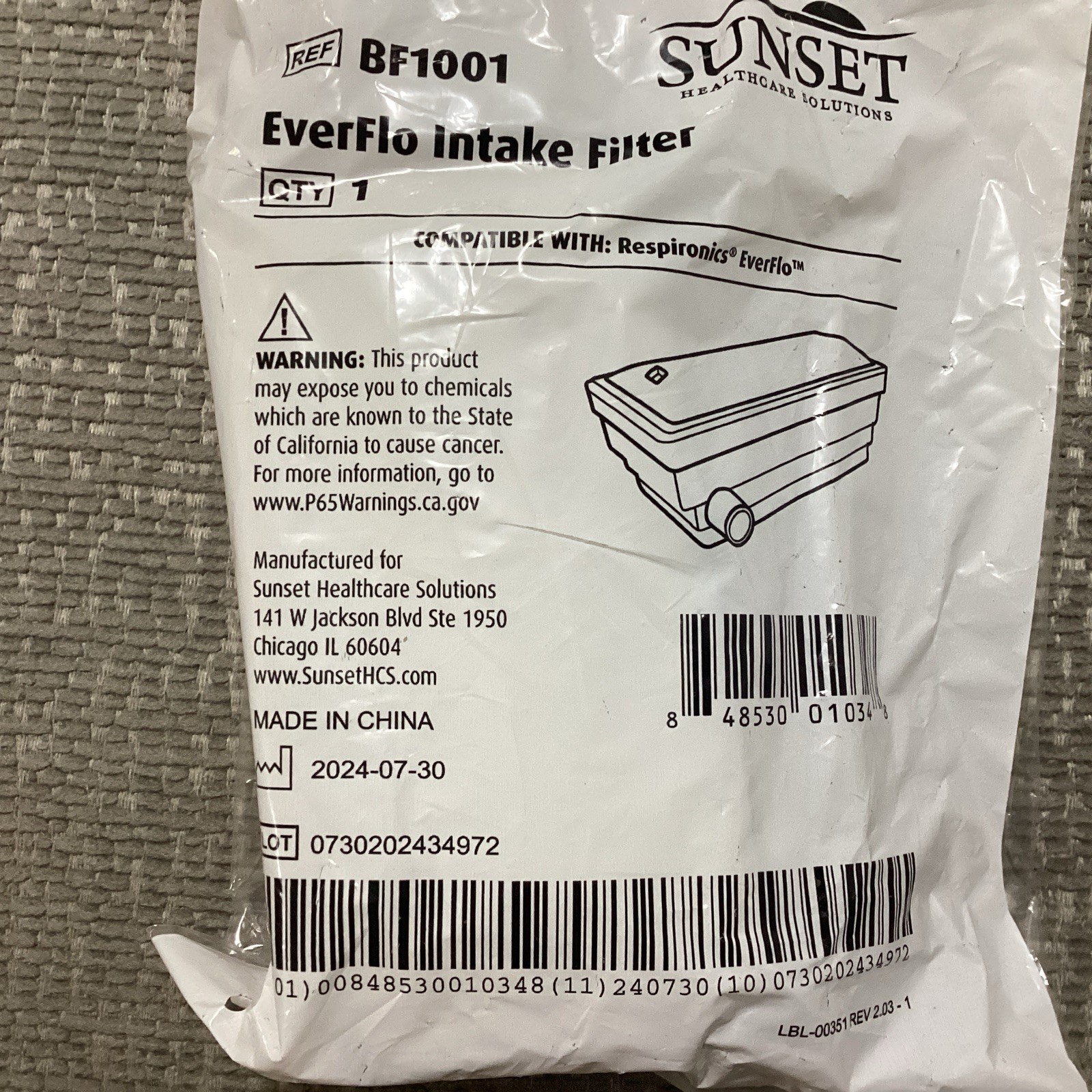 Everflow Intake Filter BF1001 Sunset Healthcare Solution, 3-Pack 3 For $35 gallery