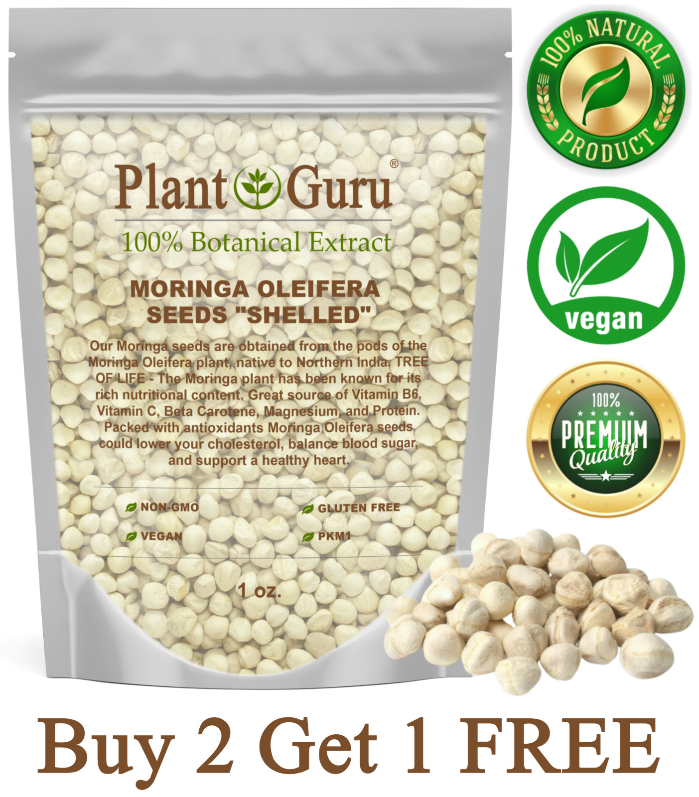 100 Moringa Oleifera Seeds Kernel 1 oz. SHELLED Fresh Organic Semilla De Moringa gallery