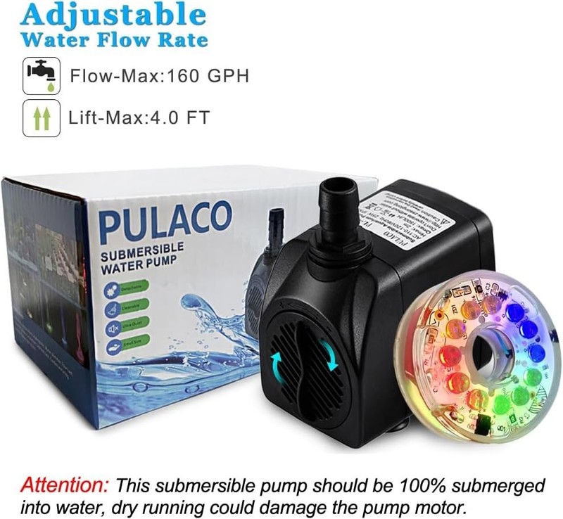 Automatic LED Light Fountain Pump - 10W Submersible with Adjustable Water Flow gallery