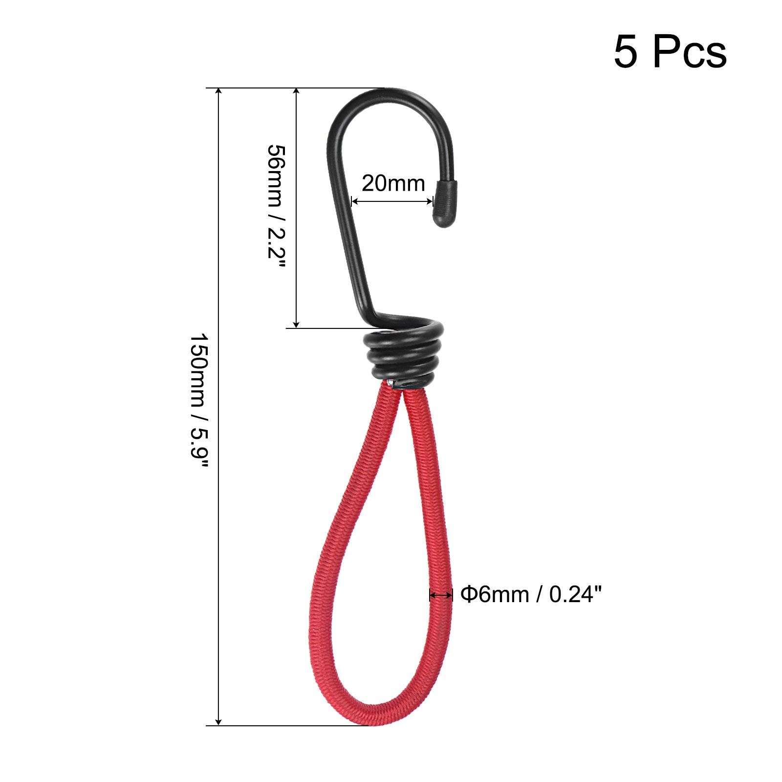 5Pcs Elastic Cords with Hook 6 Inch Tarp Straps Ropes for Camping Tent Red gallery