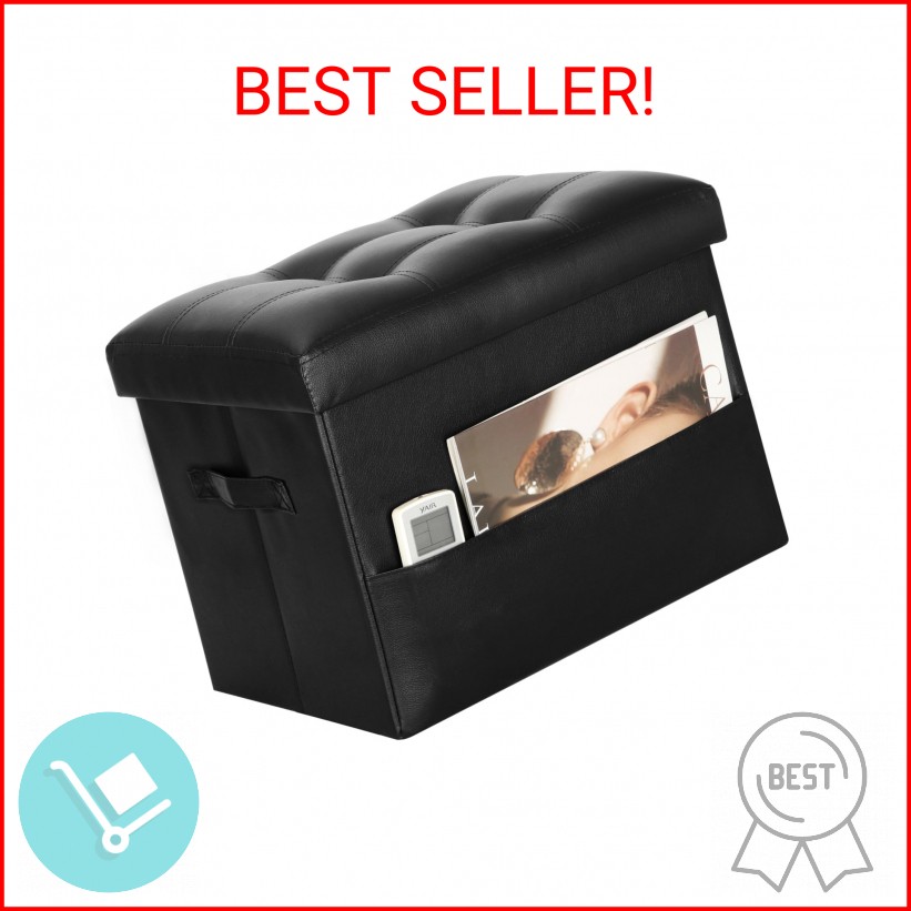 Storage Ottoman Foot Rest Stool with Thicker Foam Padded Seat. Foldable Leather gallery