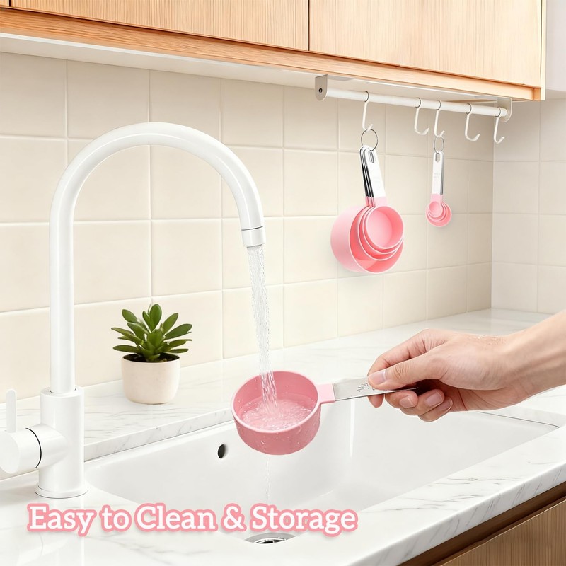 Pink Stackable 10-Pc Measuring Cups & Spoons Set, Stainless Steel Handles gallery