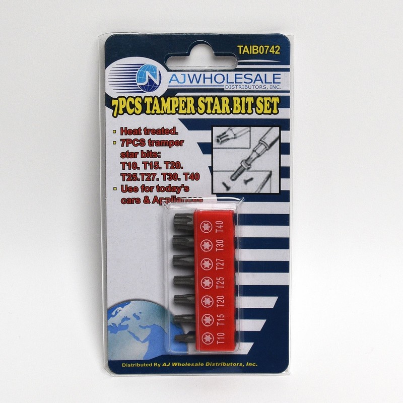 7pc. Security Torx Bit Set Tamper Proof T40 T30 T27 T25 T20 T15 T10 6 Point Star gallery