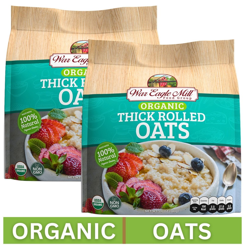 War Eagle Mill Organic Thick Rolled Oats, Non-GMO, 24 oz. Bag (Pack of 2)