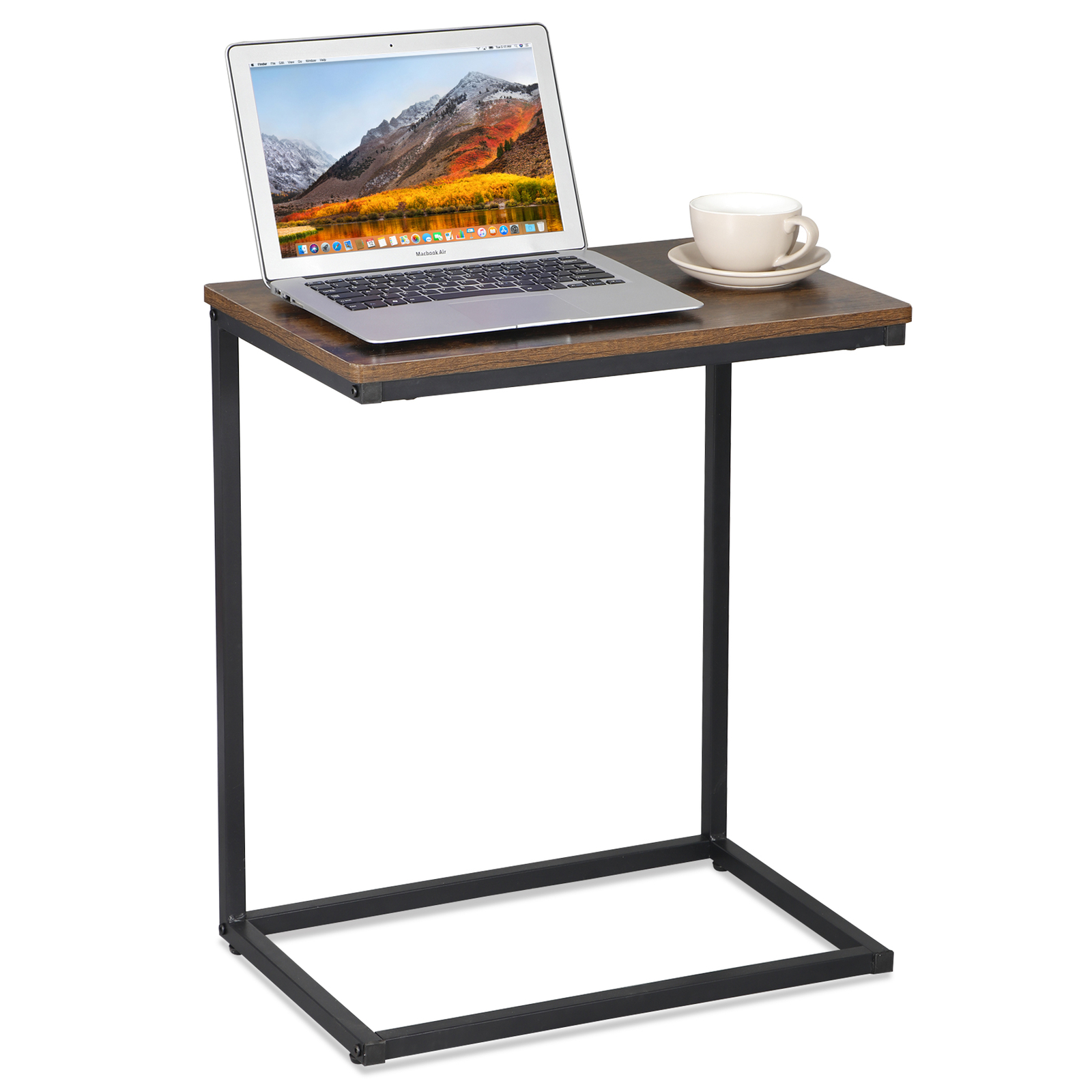 C Shaped End Table Under Sofa Tray for Snack Laptop TV Dinner Rustic Brown Black gallery