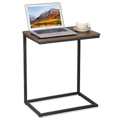 C Shaped End Table Under Sofa Tray for Snack Laptop TV Dinner Rustic Brown Black
