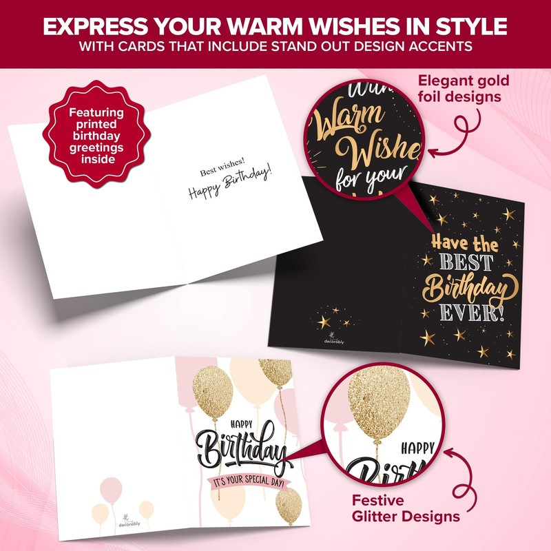 24 Pack Foiled and Glittery Assorted 6x4in Assorted Birthday Cards gallery