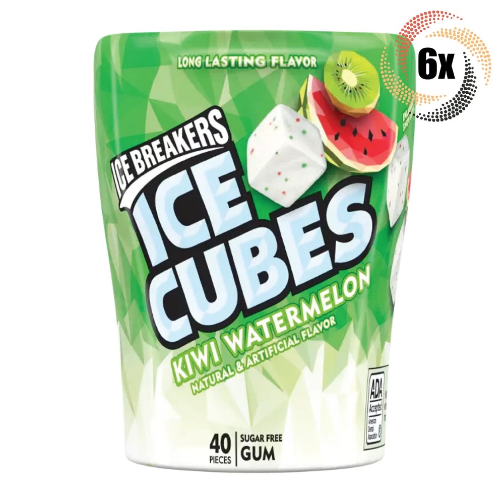 6x Bottles Ice Breakers Kiwi Watermelon Flavor Ice Cubes - 40 Pieces Per Bottle
