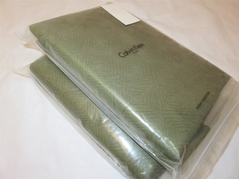 2 Calvin Klein Studio Echo Geometric Quilted Euro Sham Olive gallery