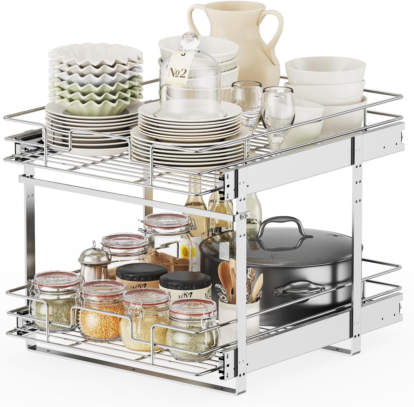 Slide Out Cabinet Organizer for Kitchen, 2 Tier Pull Out Shelves Sliding Cabinet gallery