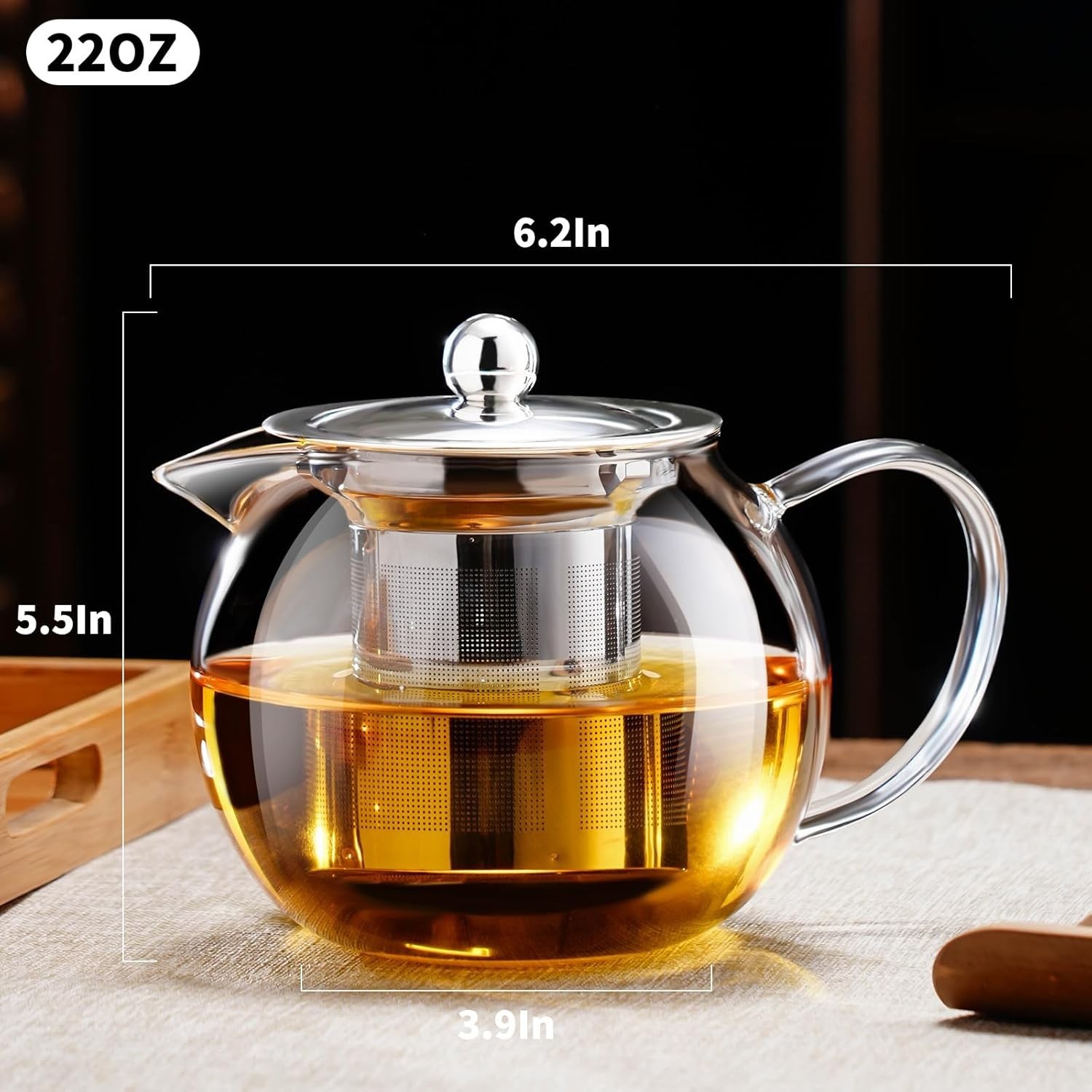 Clear Glass Tea Pot With Steel Infuser Leaf Teapot Stovetop Safe 22Oz 650ml New gallery