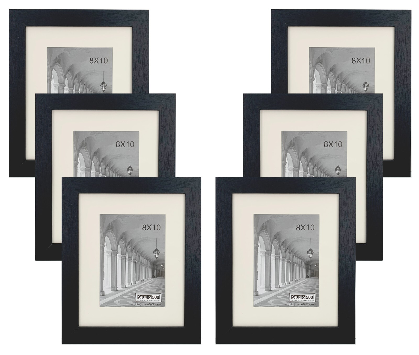Studio 500 6PC Set 8 x 10 in Tabletop Wall Black Distressed Photo Frames 5x7 Mat gallery