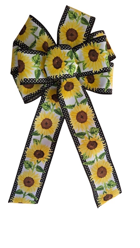 Sunflower Wired Wreath Bow, Handmade, Linen, Summer, Fall, Several Sizes gallery
