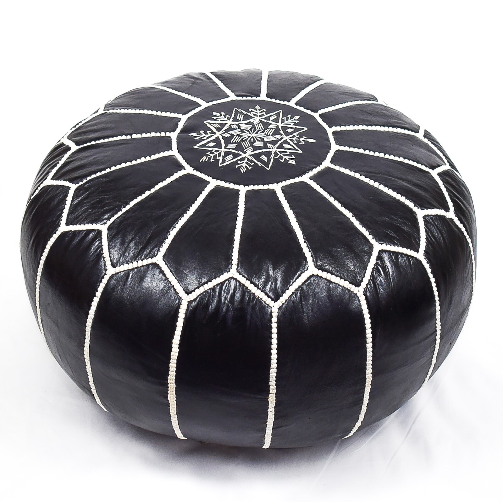 Moroccan Handcrafted Leather Pouf, handmade leather pouf, White and black pouf, gallery