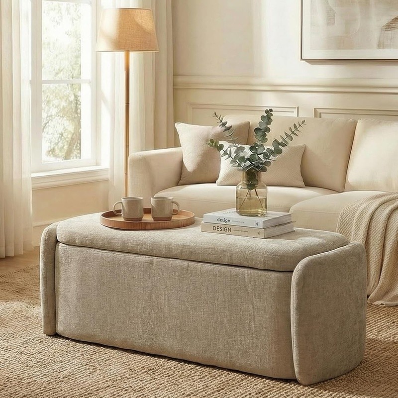 Storage Ottoman Bench Modern Upholstered Lift Off Lid Living Room Bedroom New gallery